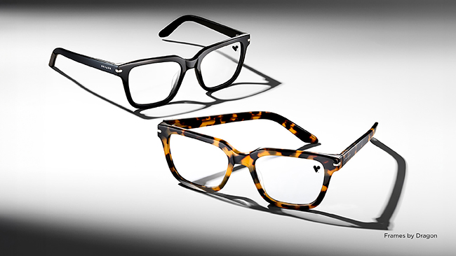 Two pairs of Dragon glasses with a VSP Heart Logo on the lens